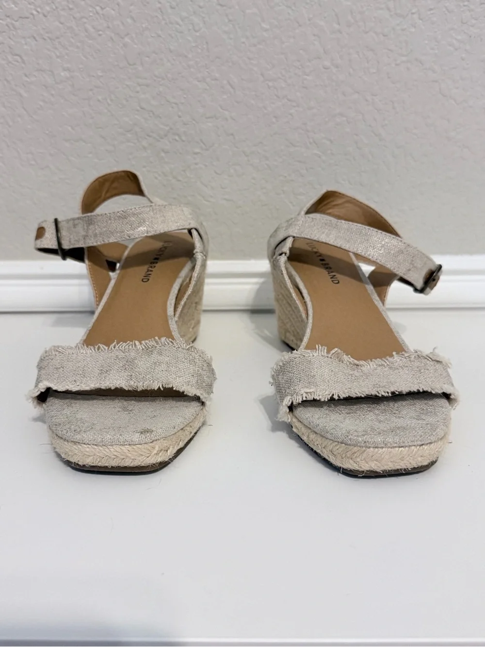 Lucky Brand Linen Espadrille Wedge Sandals | 9 | Ankle Strap Jute Heel